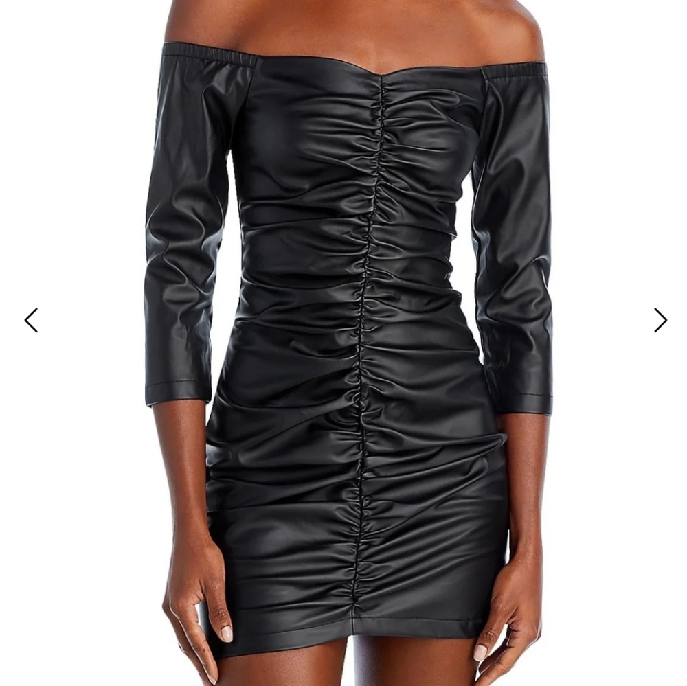 Lucy Paris Black Ruched Off-Shoulder Mini Dress